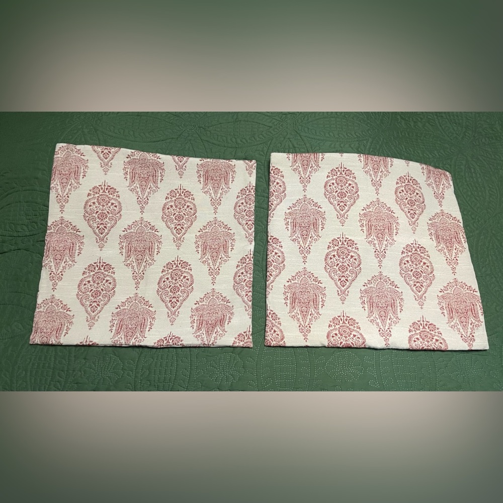 Pier 1 Beige & Red Damask Print Pillow Sham